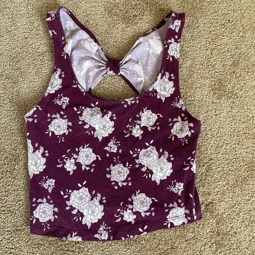 Forever 21 Floral Tank Top Open Bow Back